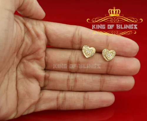 King of Bling's Aretes Para Hombre 925 Yellow Silver 0.24ct Cubic Zirconia Heart Women's Earring