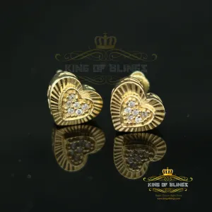 King of Bling's Aretes Para Hombre 925 Yellow Silver 0.24ct Cubic Zirconia Heart Women's Earring