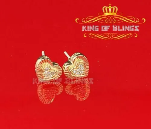 King of Bling's Aretes Para Hombre 925 Yellow Silver 0.24ct Cubic Zirconia Heart Women's Earring