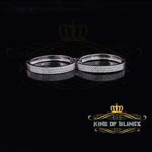 King of Bling's Hip Hop White 925 Silver Cubic Zirconia 3 Row Women's & Men's Hoop Earrings