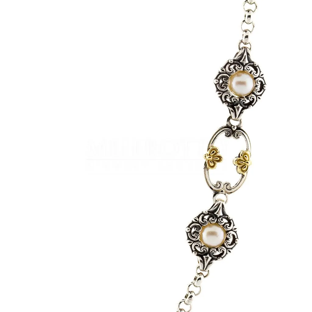 Konstantino Nykta Silver and 18K Gold 2-Station Pearl Necklace