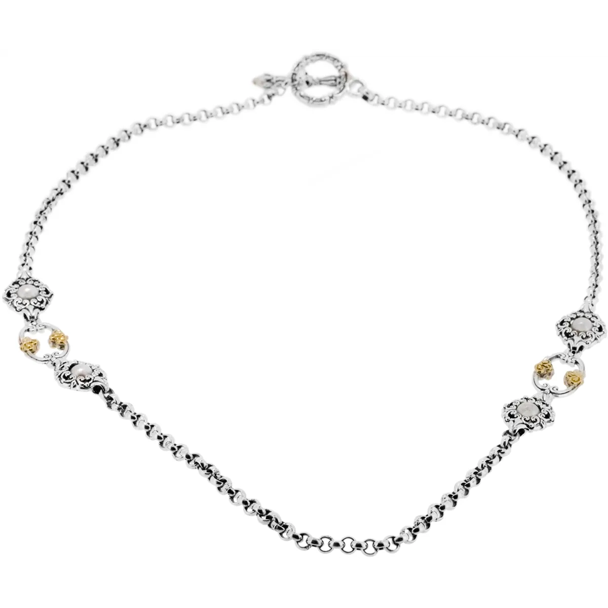 Konstantino Nykta Silver and 18K Gold 2-Station Pearl Necklace