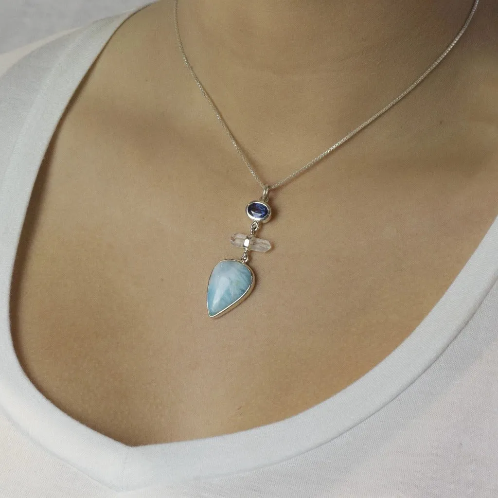 Kyanite, Laser Quartz, and Larimar Necklace