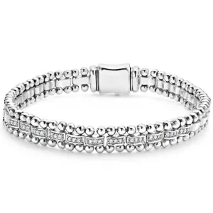 LAGOS 7" .19tw Caviar Spark 7mm Link Eleven Diamond Station Bracelet in Sterling Silver Size M