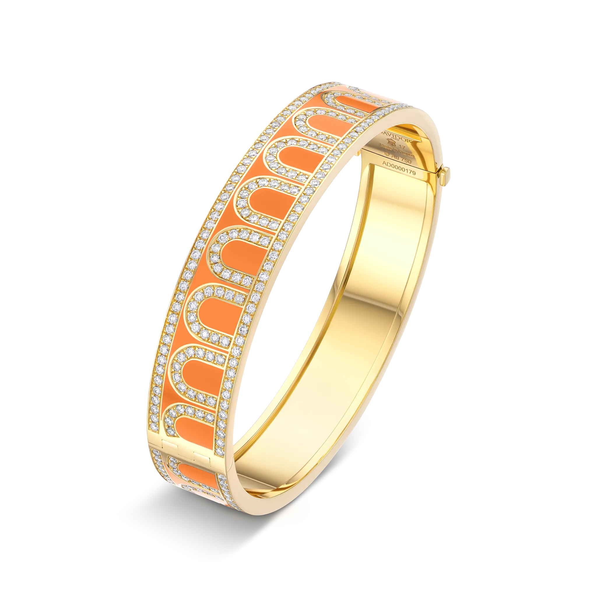 L'Arc de DAVIDOR Bangle GM, 18k Yellow Gold with Lacquered Ceramic and Palais Diamonds