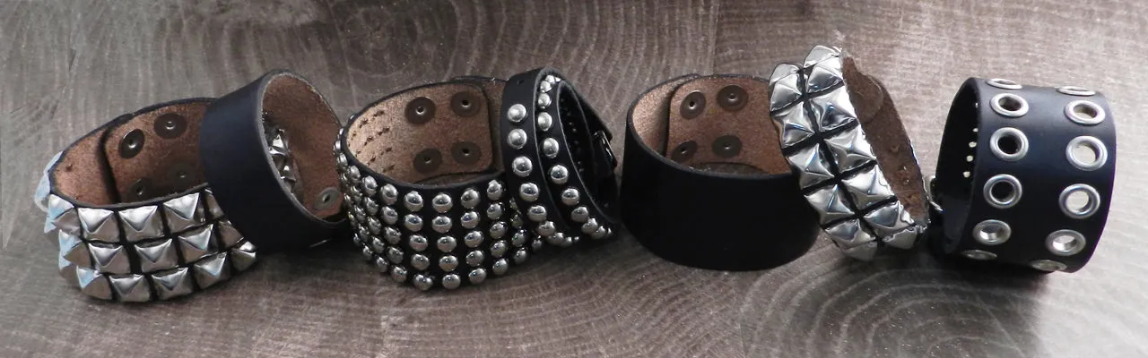 Leather Cuff Bracelet Triple Black Strap