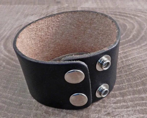 Leather Cuff Bracelet Triple Black Strap