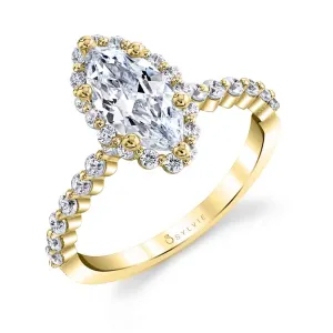 Marquise Cut Classic Halo Engagement Ring - Athena 14k Gold Yellow