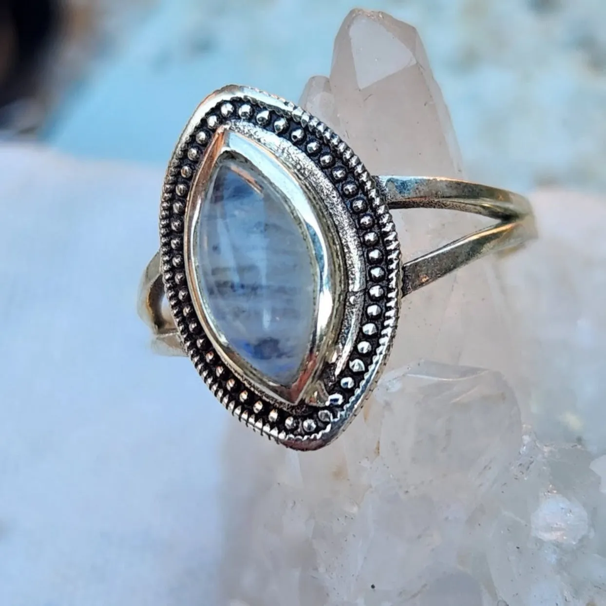 MARQUISE MOONSTONE 925 STERLING SILVER RING