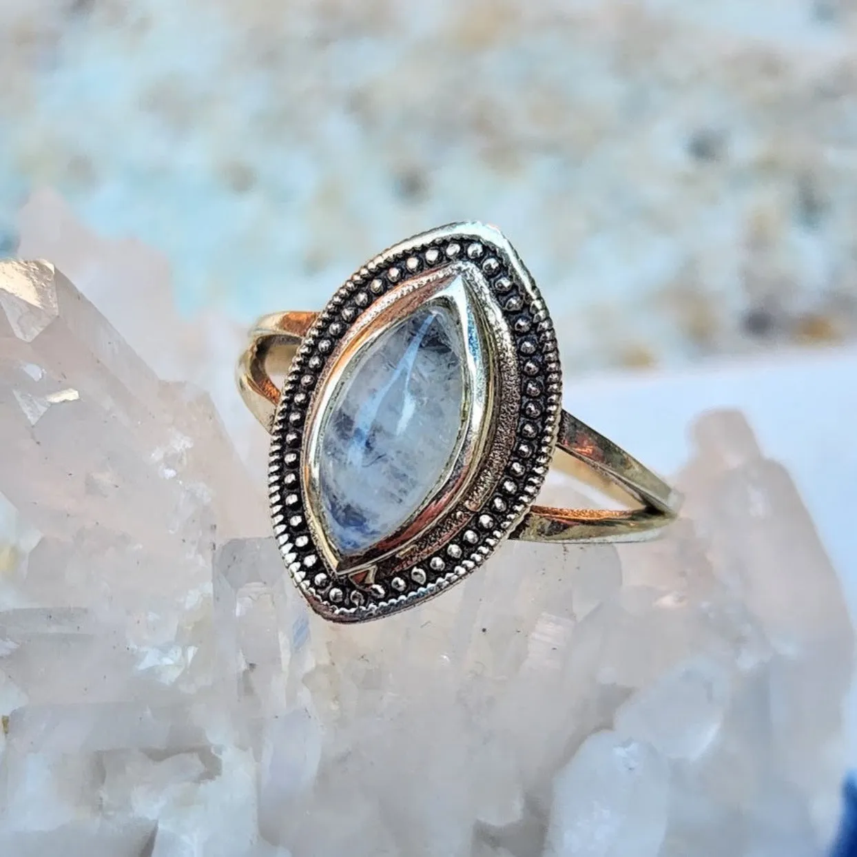 MARQUISE MOONSTONE 925 STERLING SILVER RING