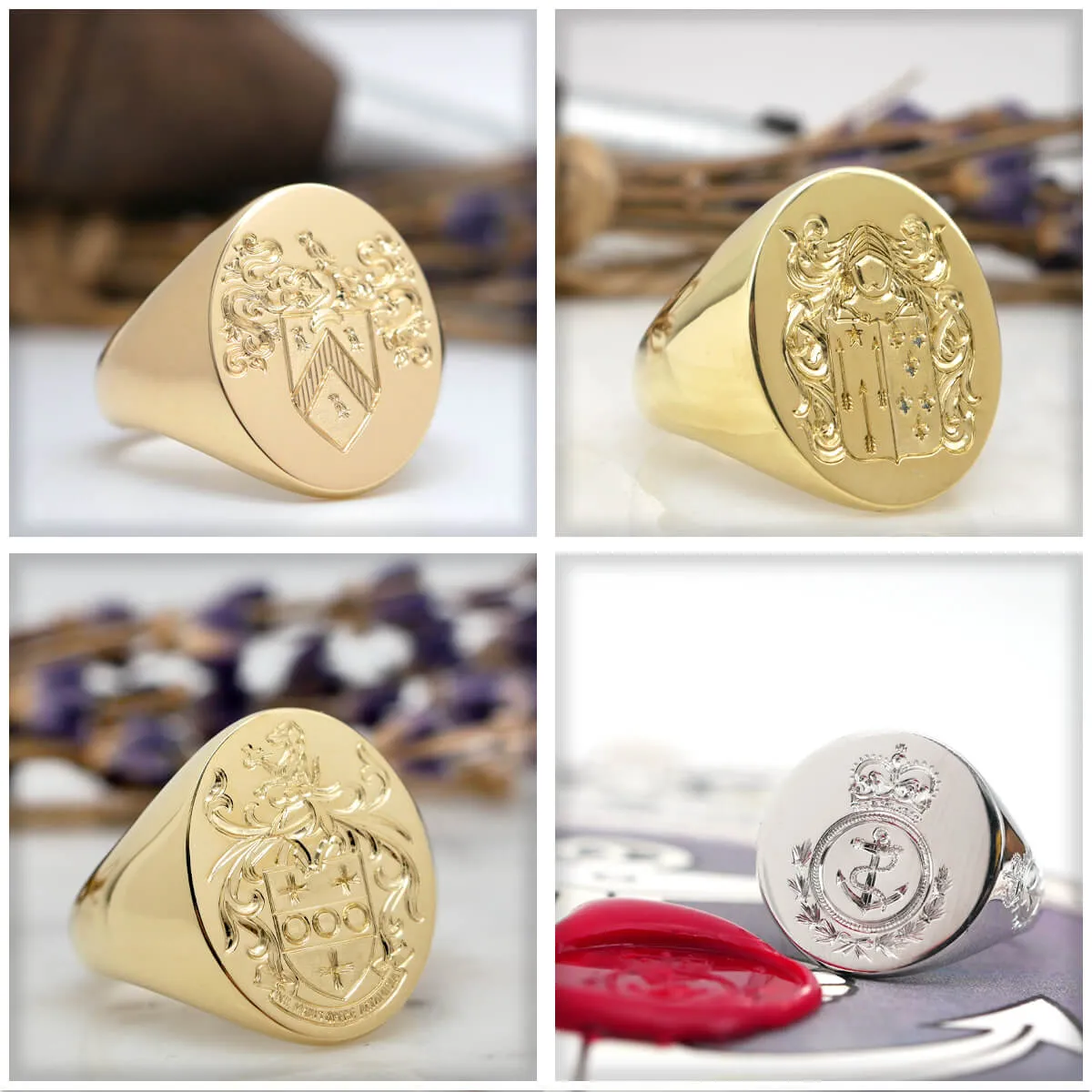 Men's Round Signet Ring - Medium - Hand Engraved Family Crest / Logo