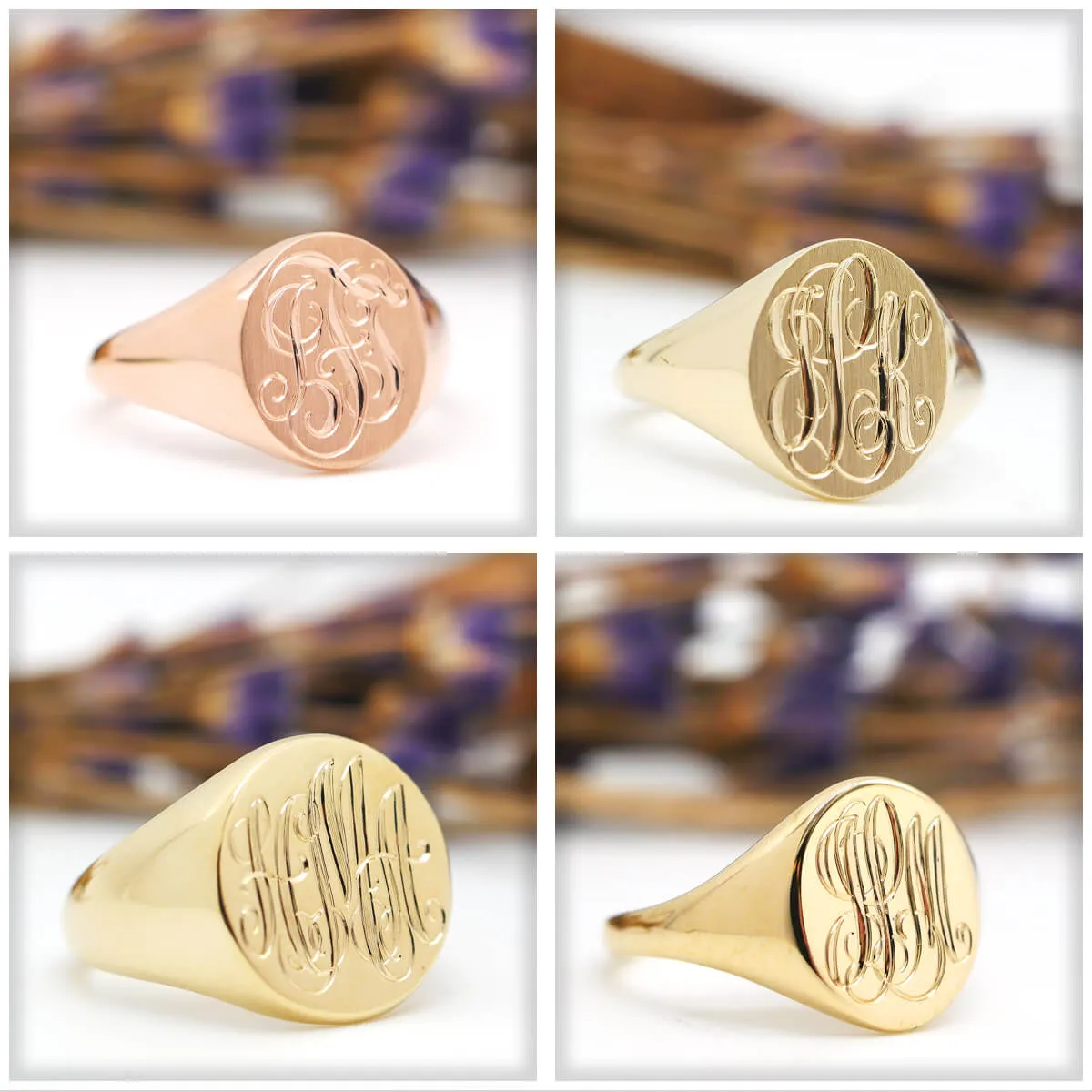 Men's Round Signet Ring - Medium - Hand Engraved Script Monogram