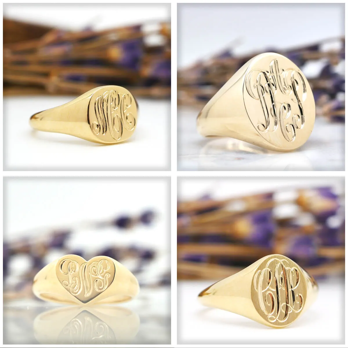 Men's Round Signet Ring - Medium - Hand Engraved Script Monogram