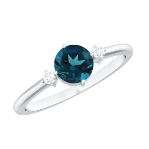 Minimal Round London Blue Topaz and Diamond Promise Ring