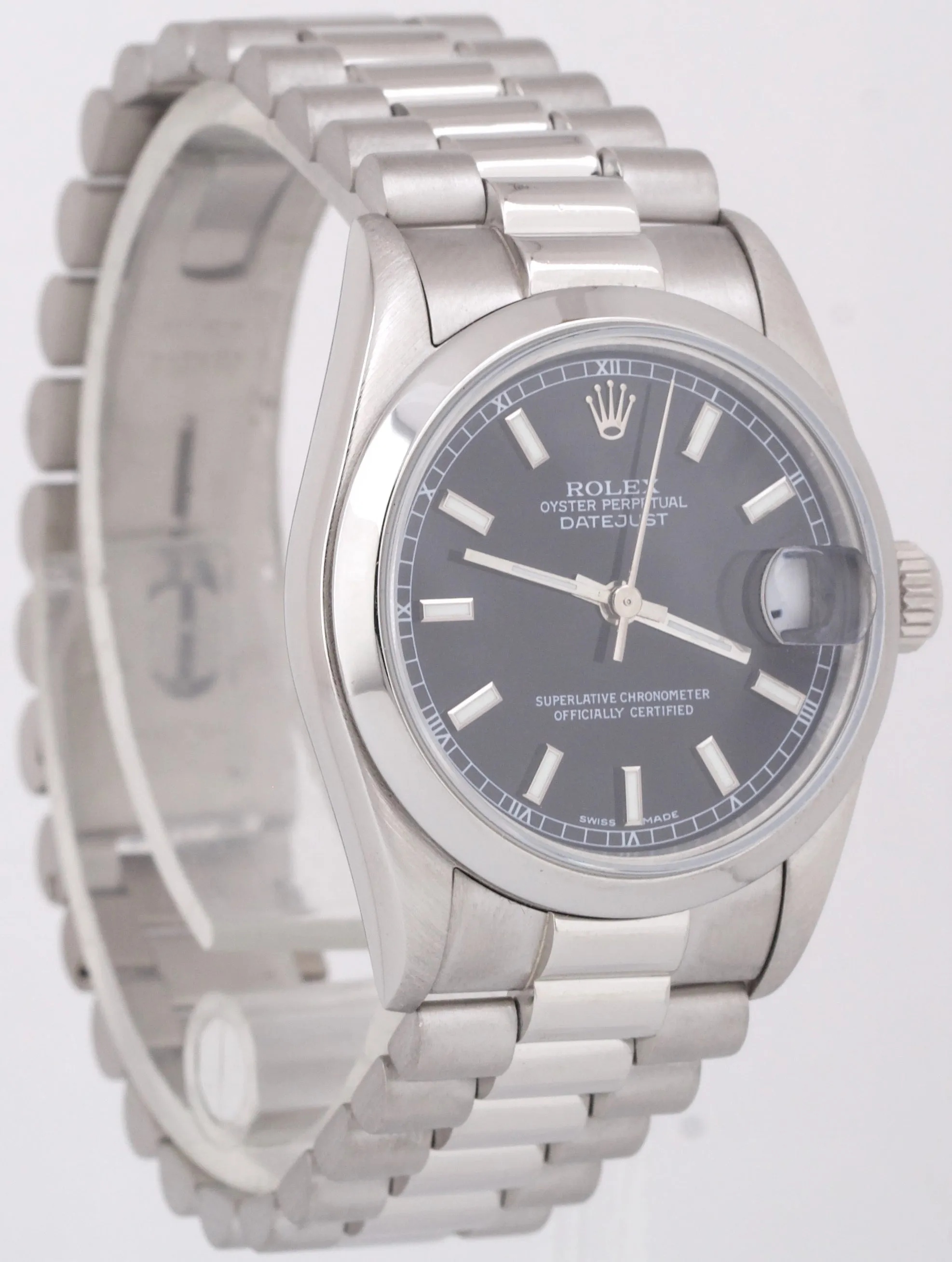 MINT PAPERS Rolex DateJust President Midsize PLATINUM Black 31mm 68246 BOX