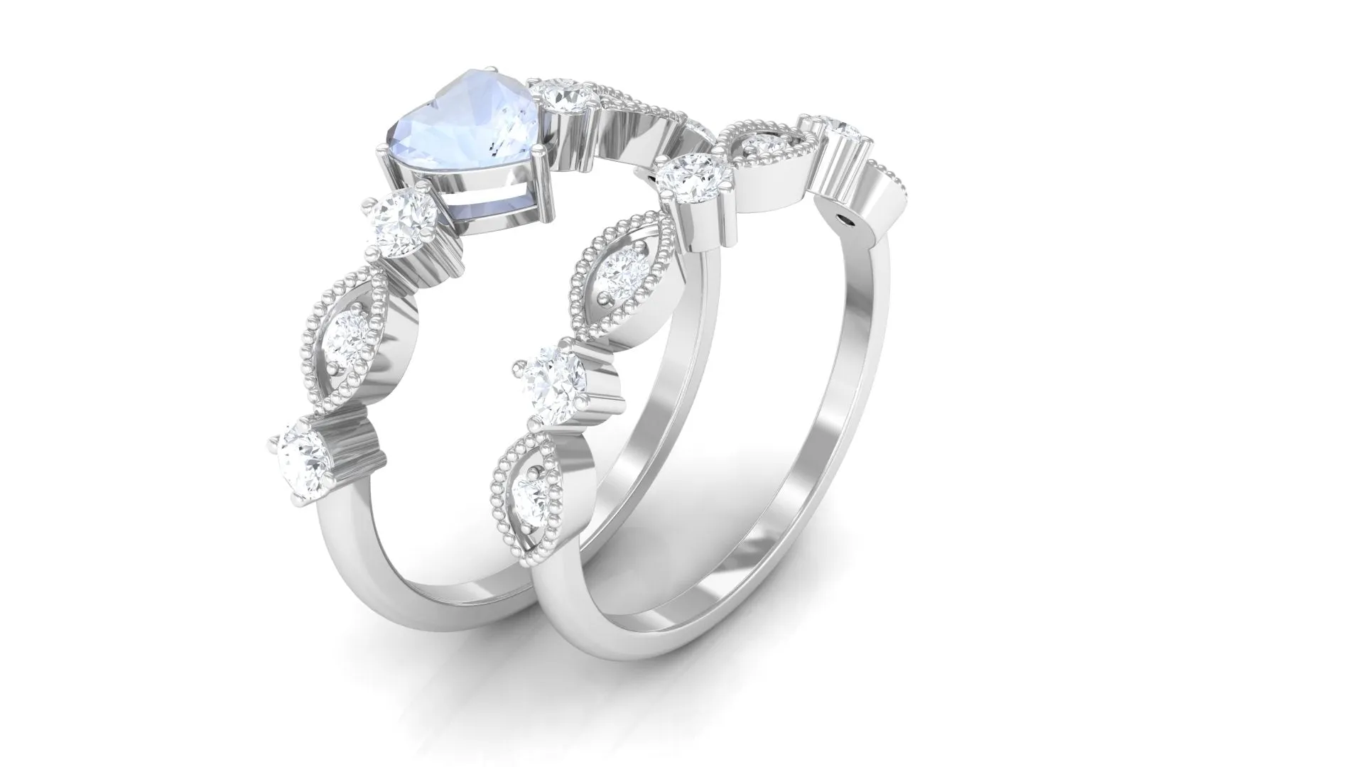 Moonstone and Diamond Stackable Ring Set in Prong Setting