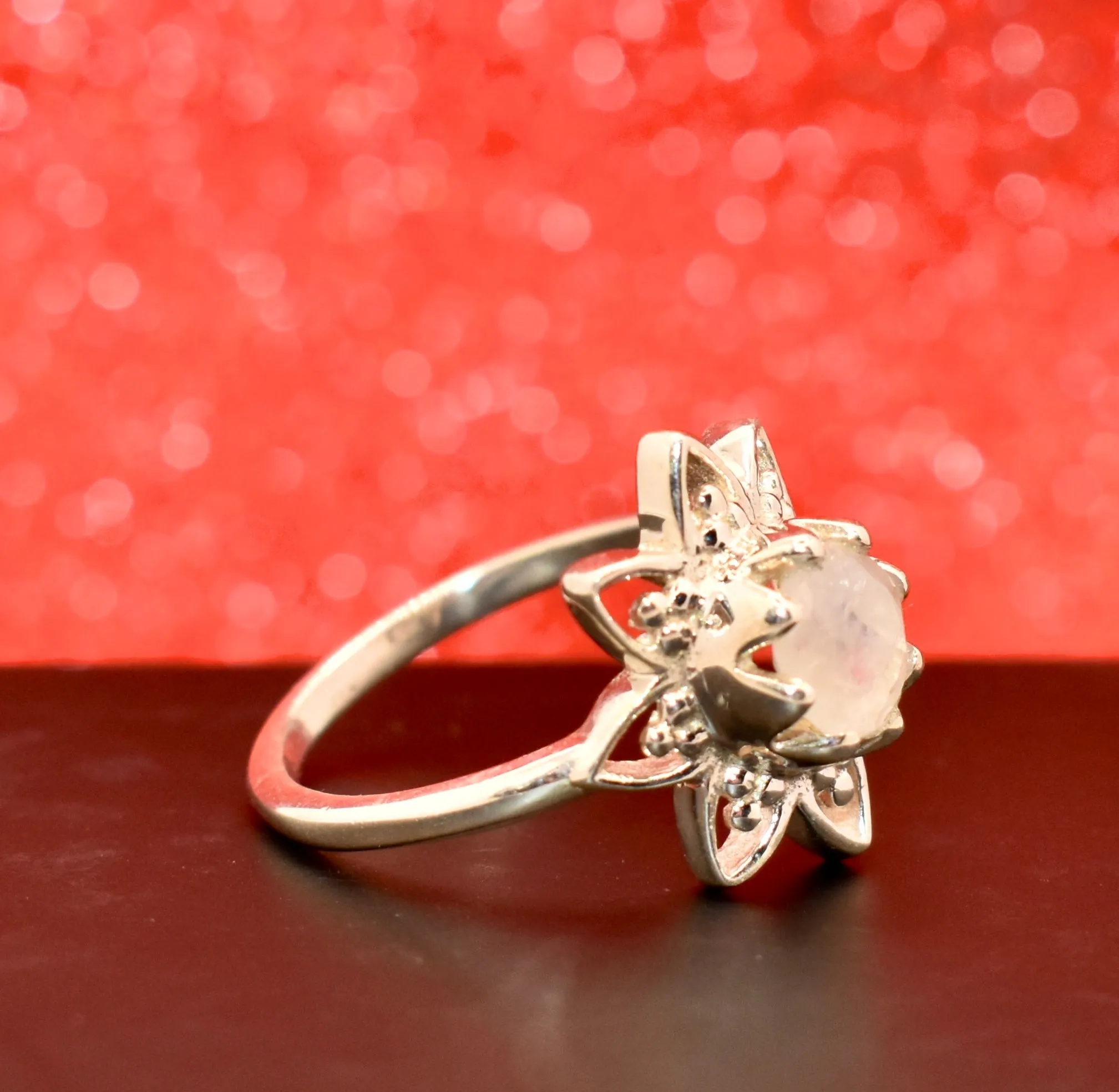 Moonstone Flower Ring