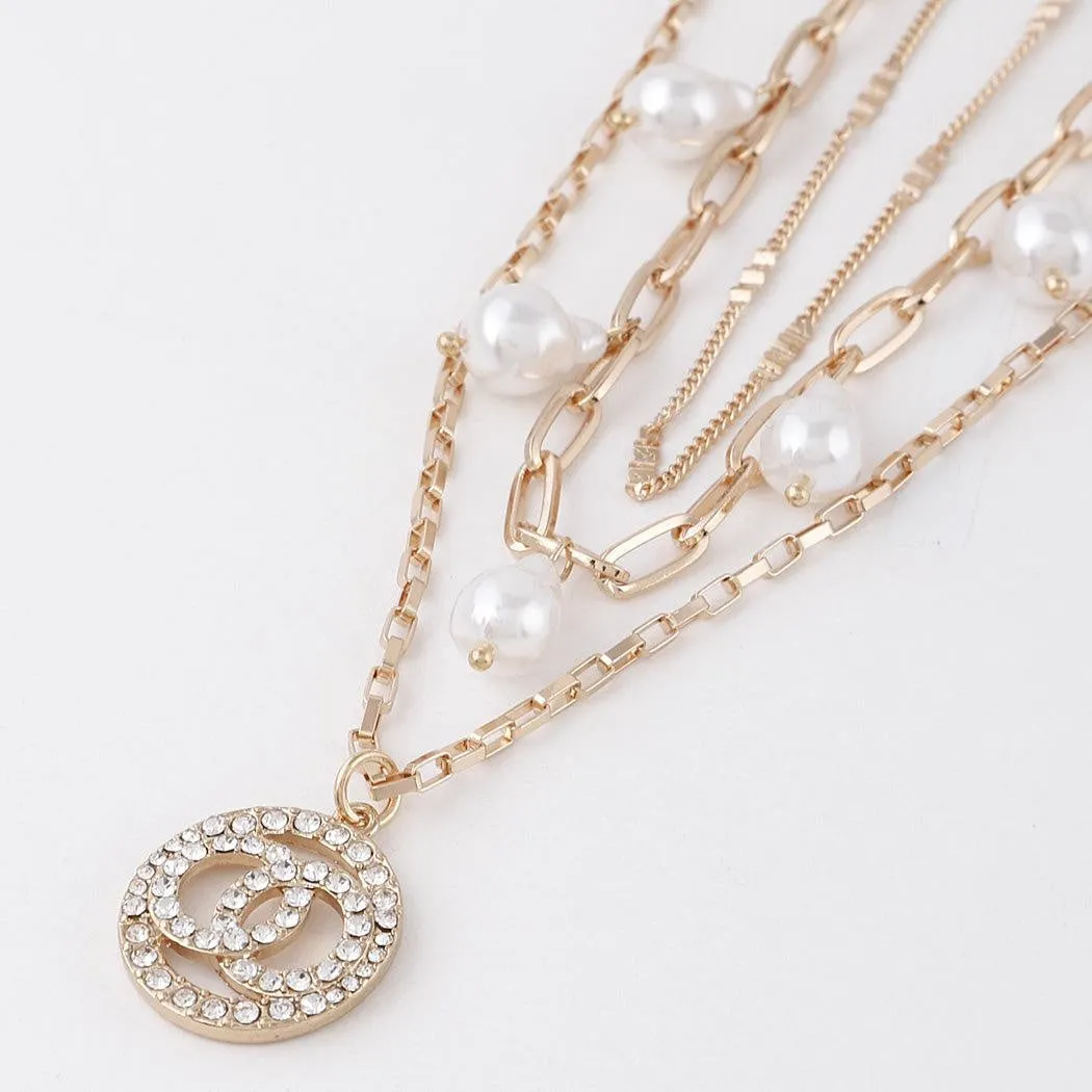 Multi Layered Gold Pearl Necklace