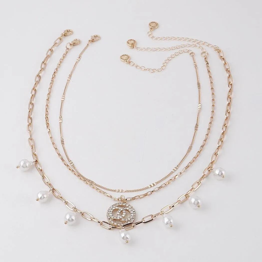 Multi Layered Gold Pearl Necklace