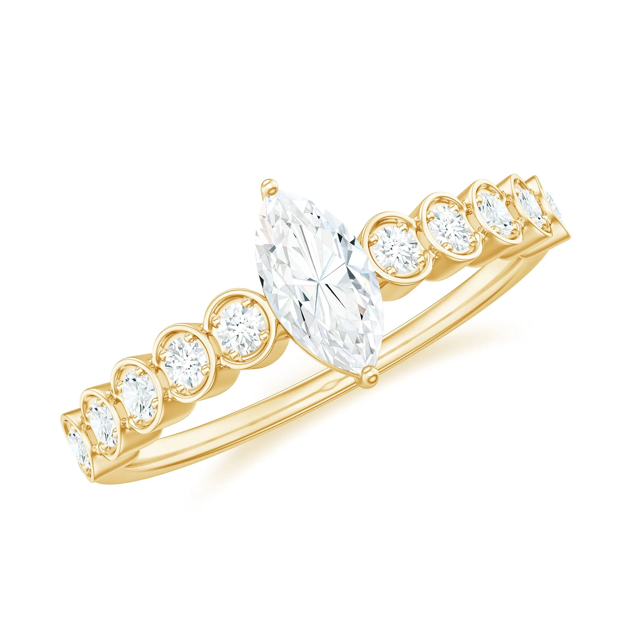 Naomi Watts Inspired Certified Moissanite Solitaire Engagement Ring with Side Stones