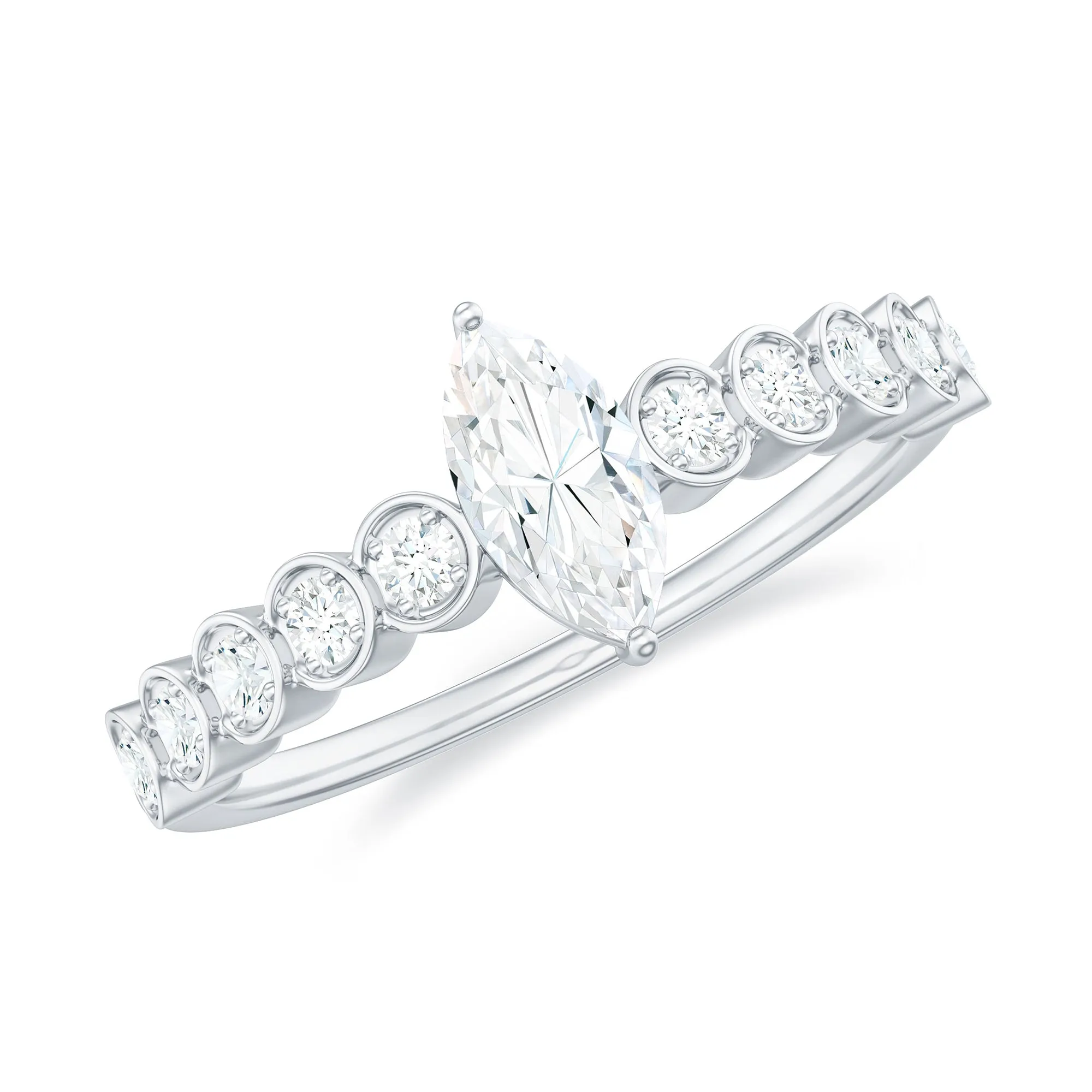 Naomi Watts Inspired Certified Moissanite Solitaire Engagement Ring with Side Stones