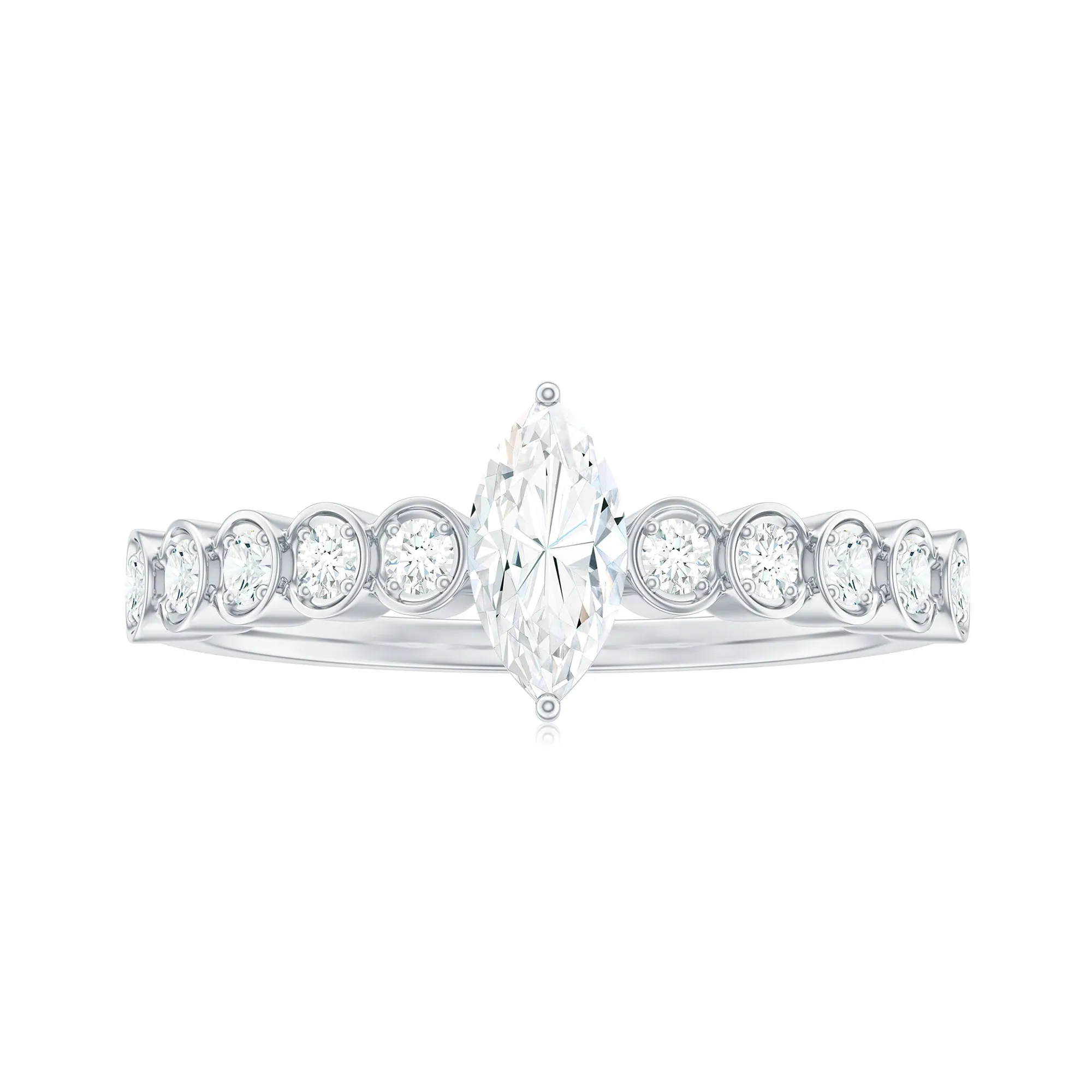 Naomi Watts Inspired Certified Moissanite Solitaire Engagement Ring with Side Stones