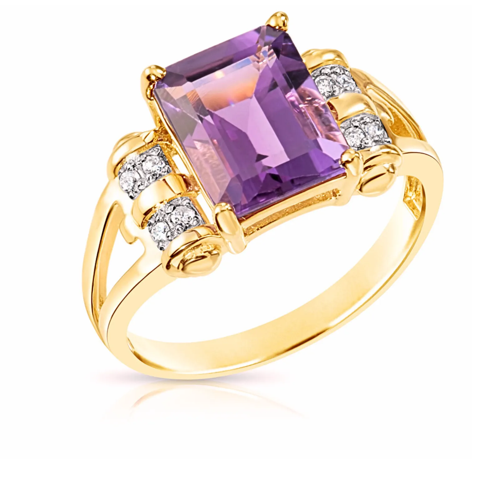 Natural Amethyst Gemstone Ring, 14k Gold Ring with Natural Diamonds