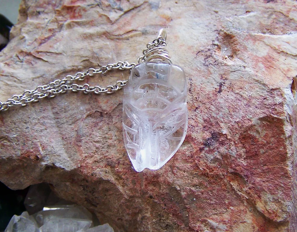 Natural Carved Quartz Crystal Cicada Pendant