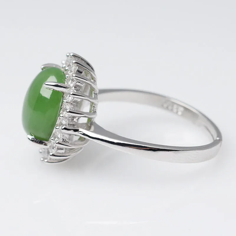 Natural Jade Ring Nephrite Silver Adjustable Ring ZNRG114