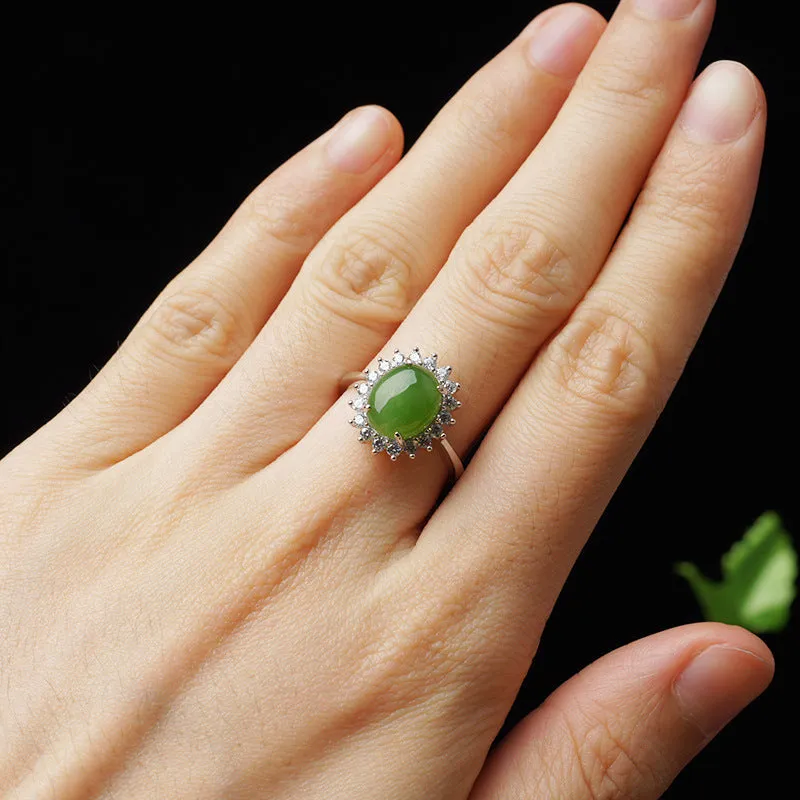 Natural Jade Ring Nephrite Silver Adjustable Ring ZNRG114