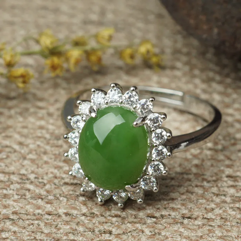 Natural Jade Ring Nephrite Silver Adjustable Ring ZNRG114