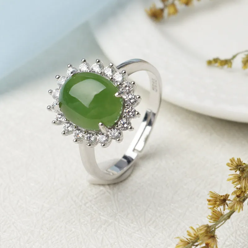 Natural Jade Ring Nephrite Silver Adjustable Ring ZNRG114