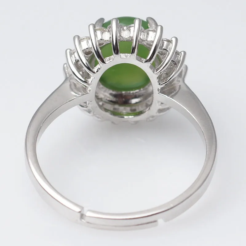 Natural Jade Ring Nephrite Silver Adjustable Ring ZNRG114