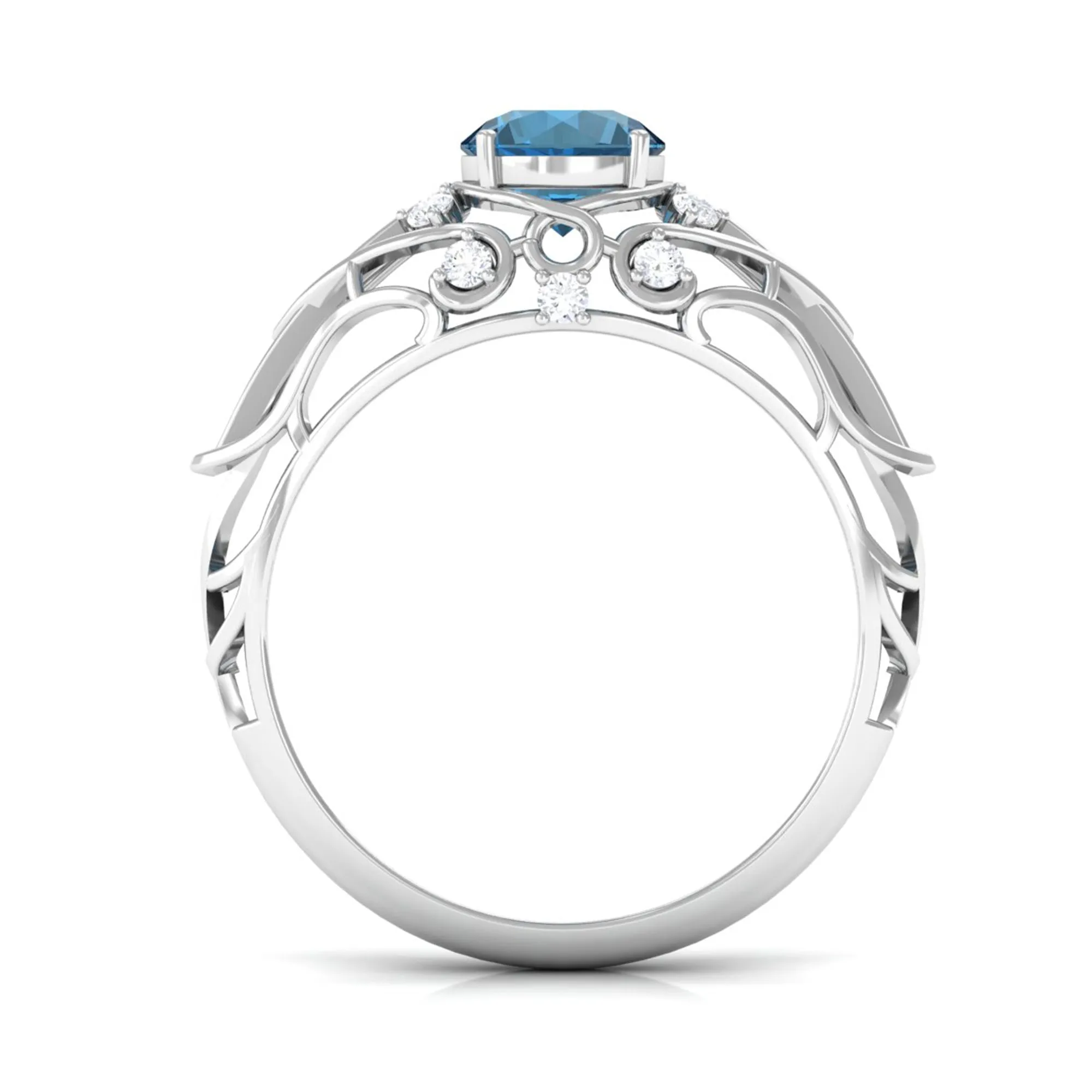 Natural London Blue Topaz Vintage Inspired Ring with Diamond