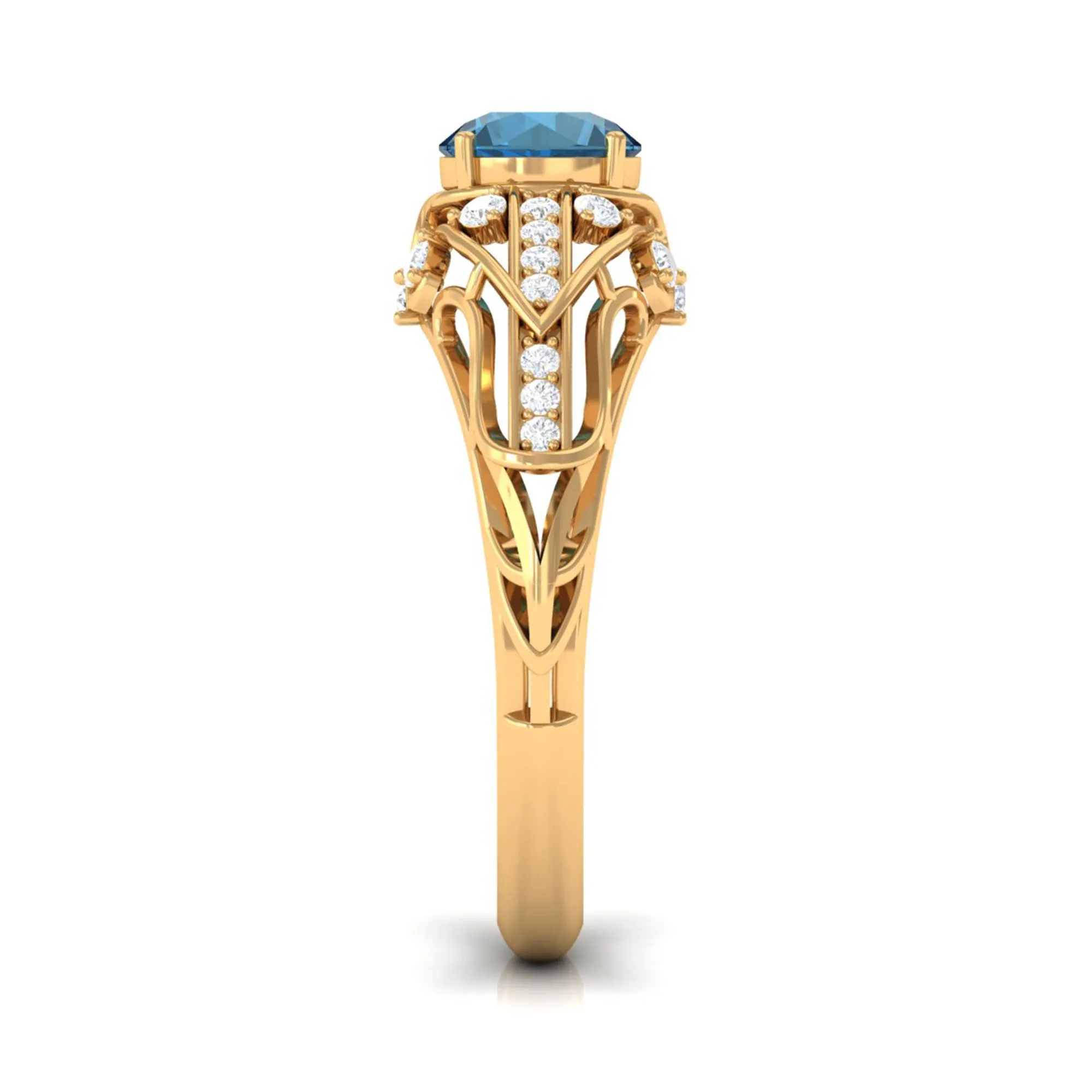 Natural London Blue Topaz Vintage Inspired Ring with Diamond