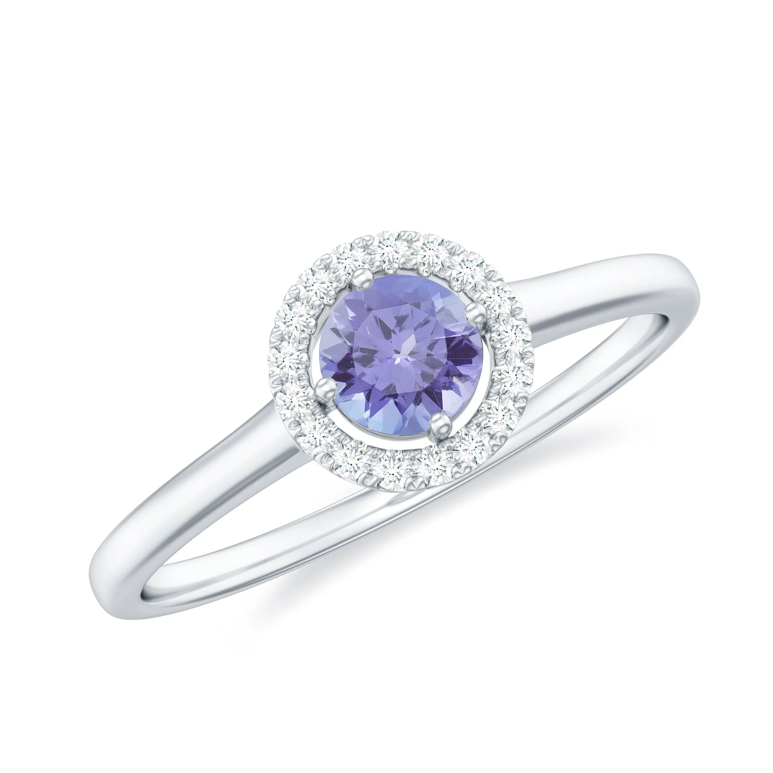 Natural Tanzanite Promise Ring with Diamond Halo