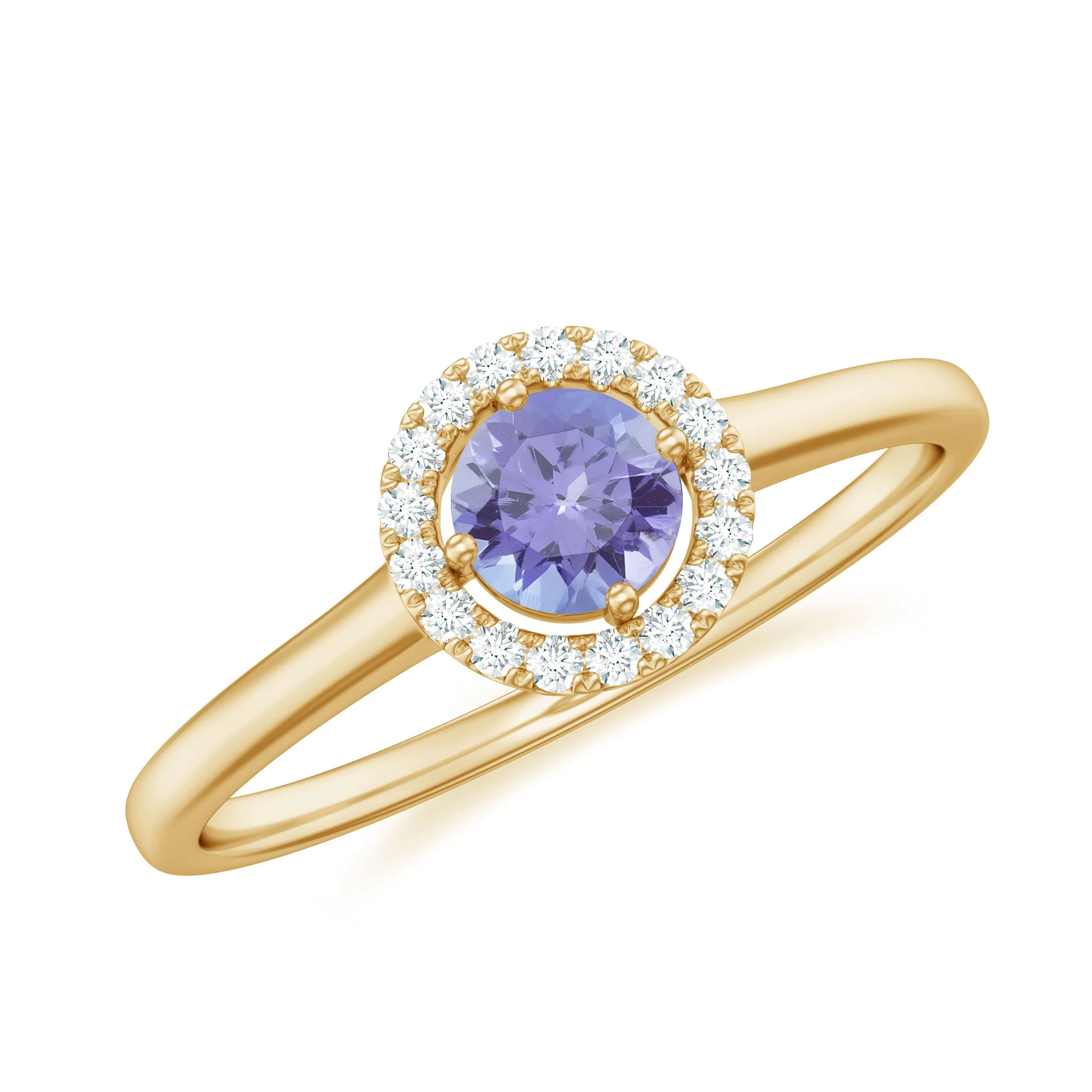 Natural Tanzanite Promise Ring with Diamond Halo