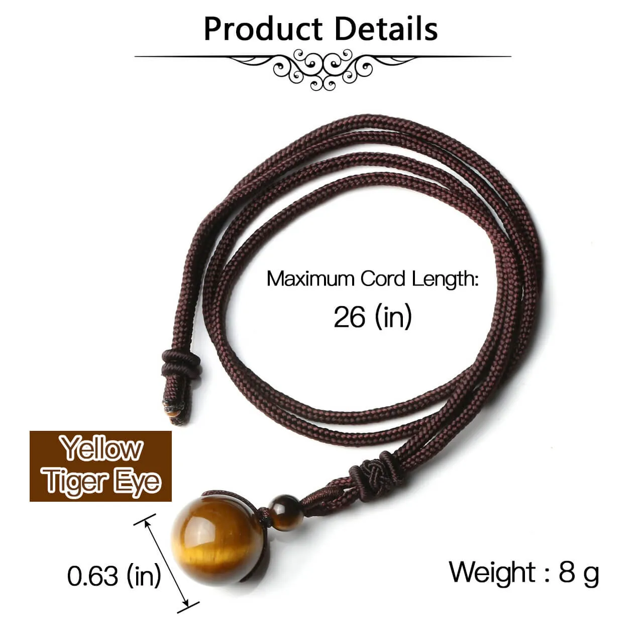 Natural Tiger Eye Lucky Blessing Protection Beads Pendant Necklace | Jovivi