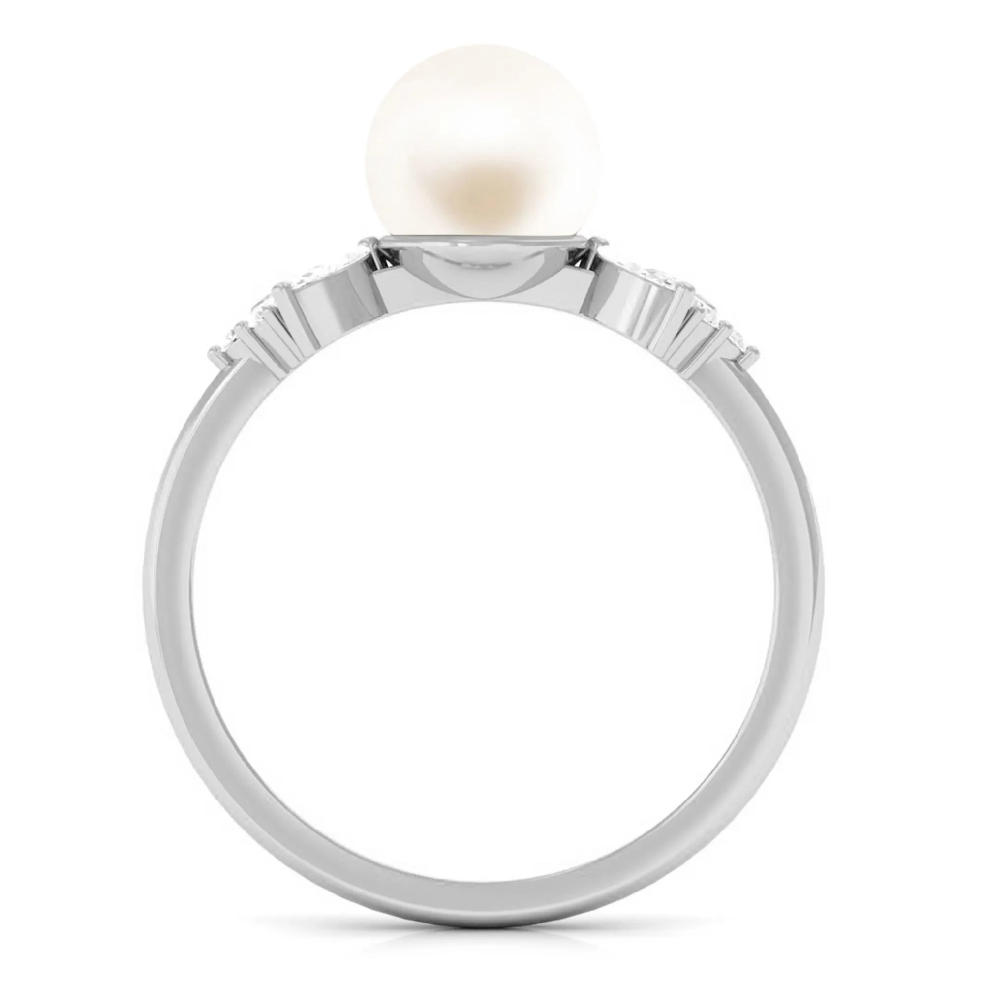 Nature Inspired Freshwater Pearl Solitaire Engagement Ring with Diamond Accent