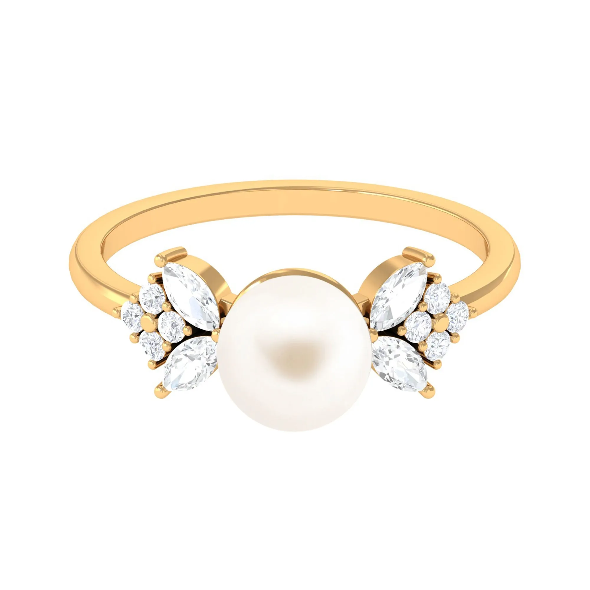 Nature Inspired Freshwater Pearl Solitaire Engagement Ring with Diamond Accent