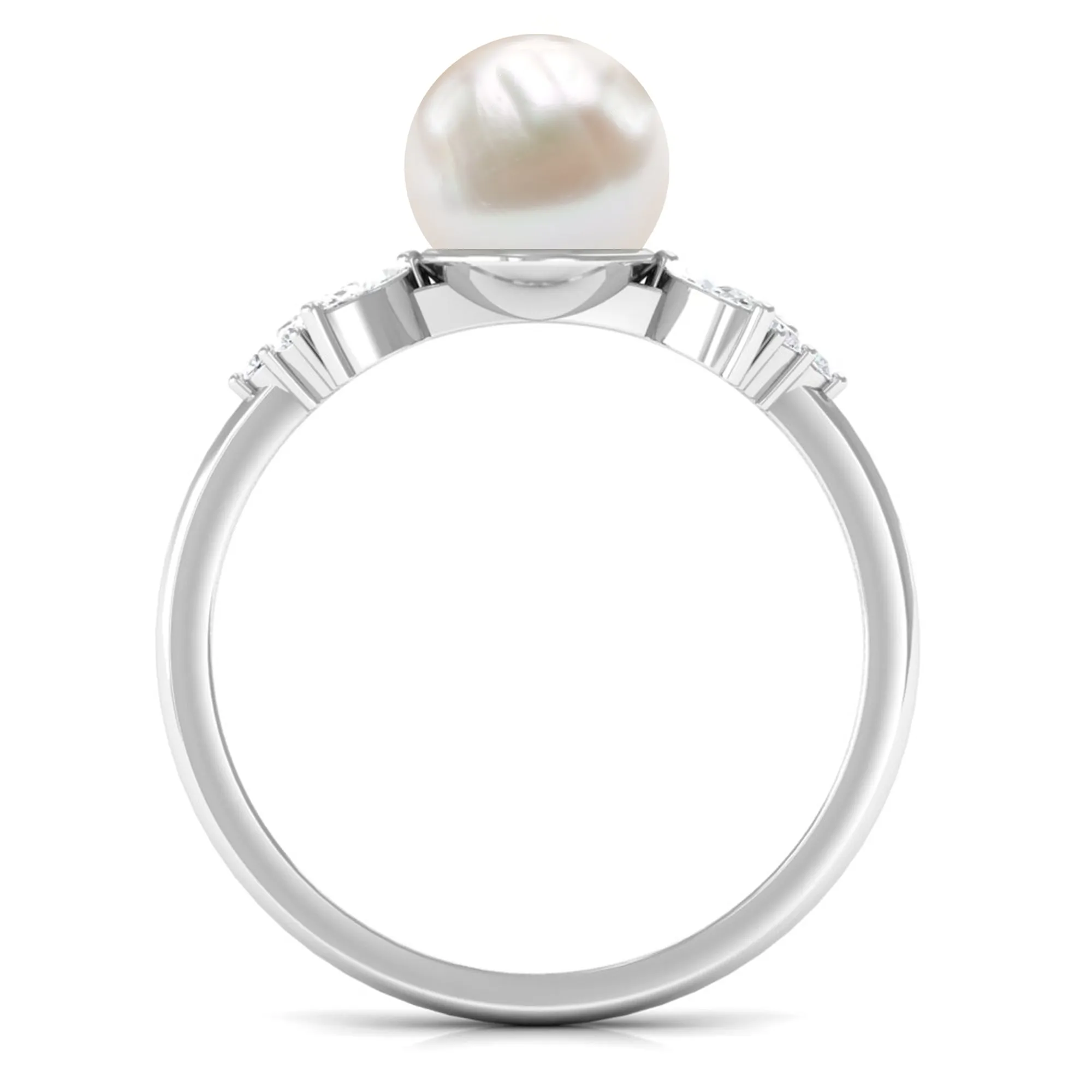 Nature Inspired Freshwater Pearl Solitaire Ring with Diamond