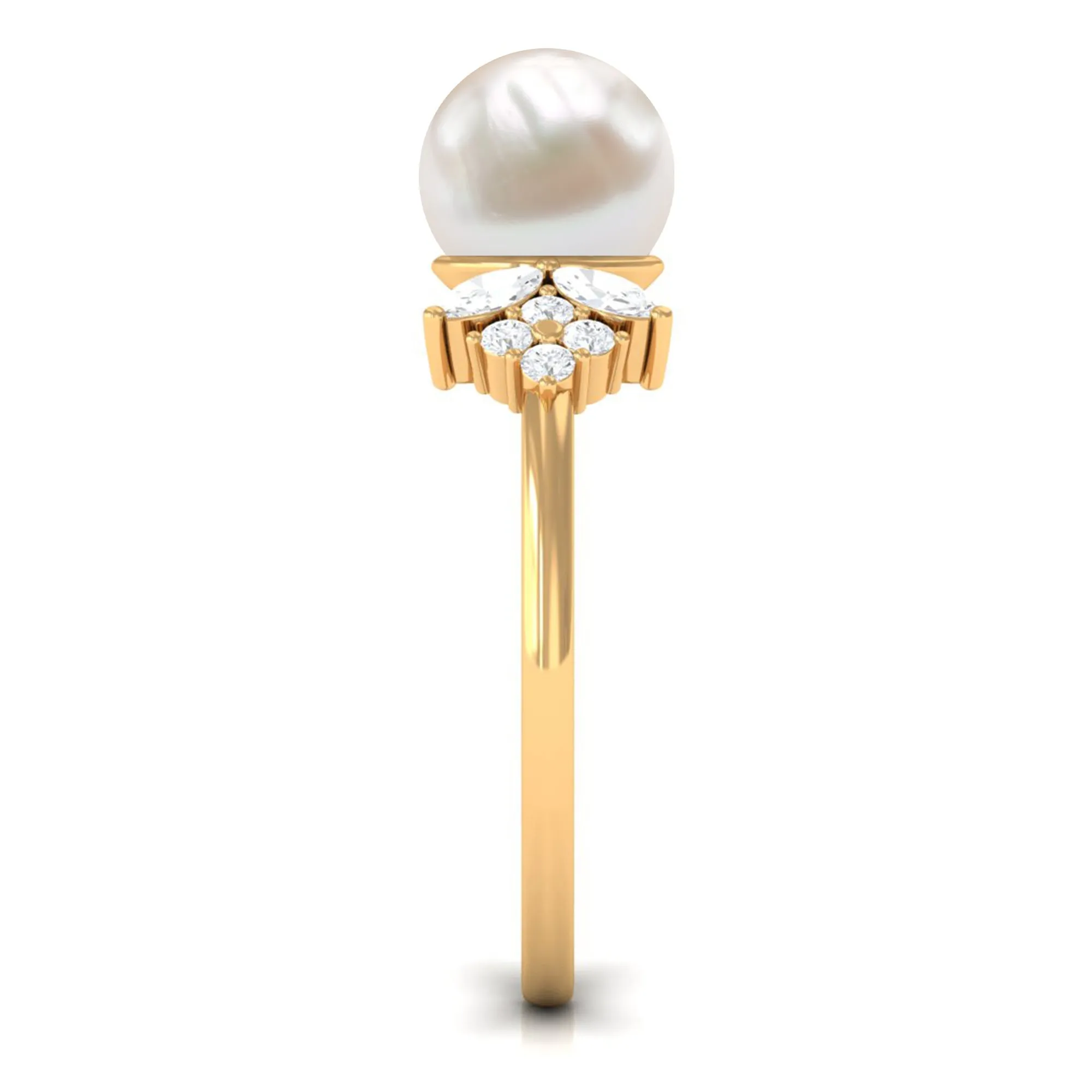 Nature Inspired Freshwater Pearl Solitaire Ring with Diamond