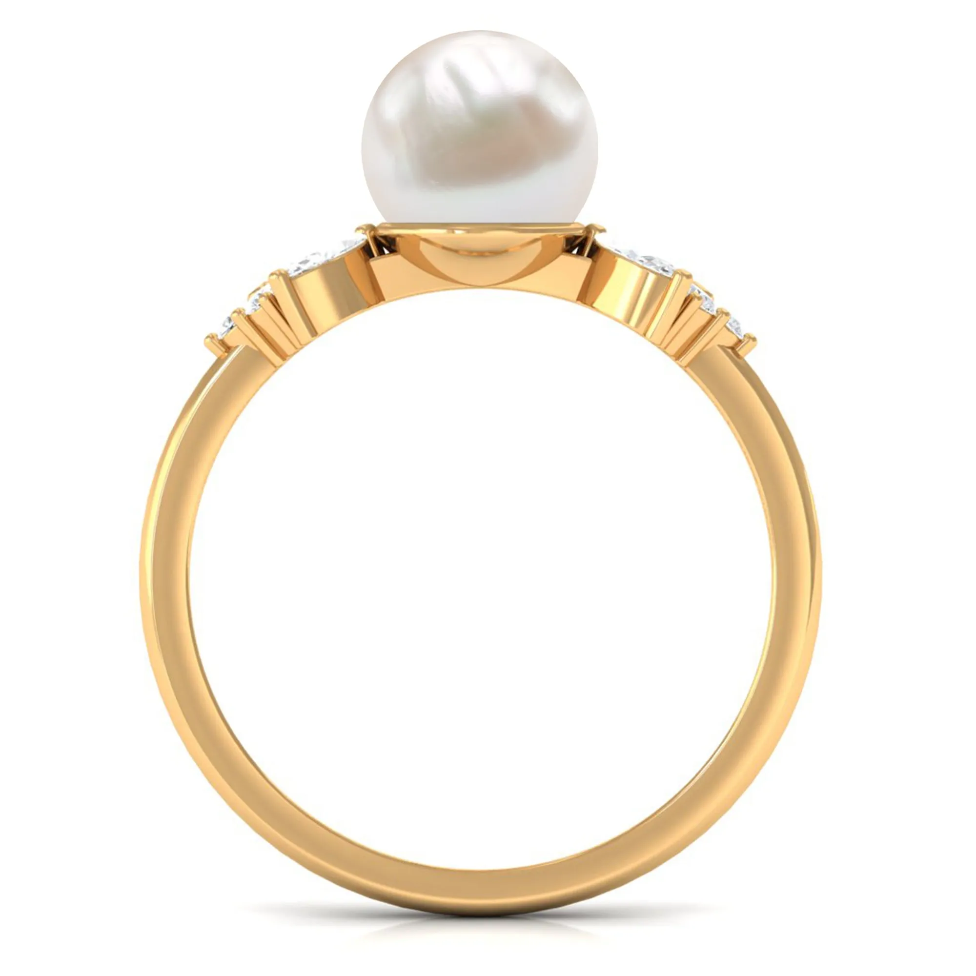 Nature Inspired Freshwater Pearl Solitaire Ring with Diamond