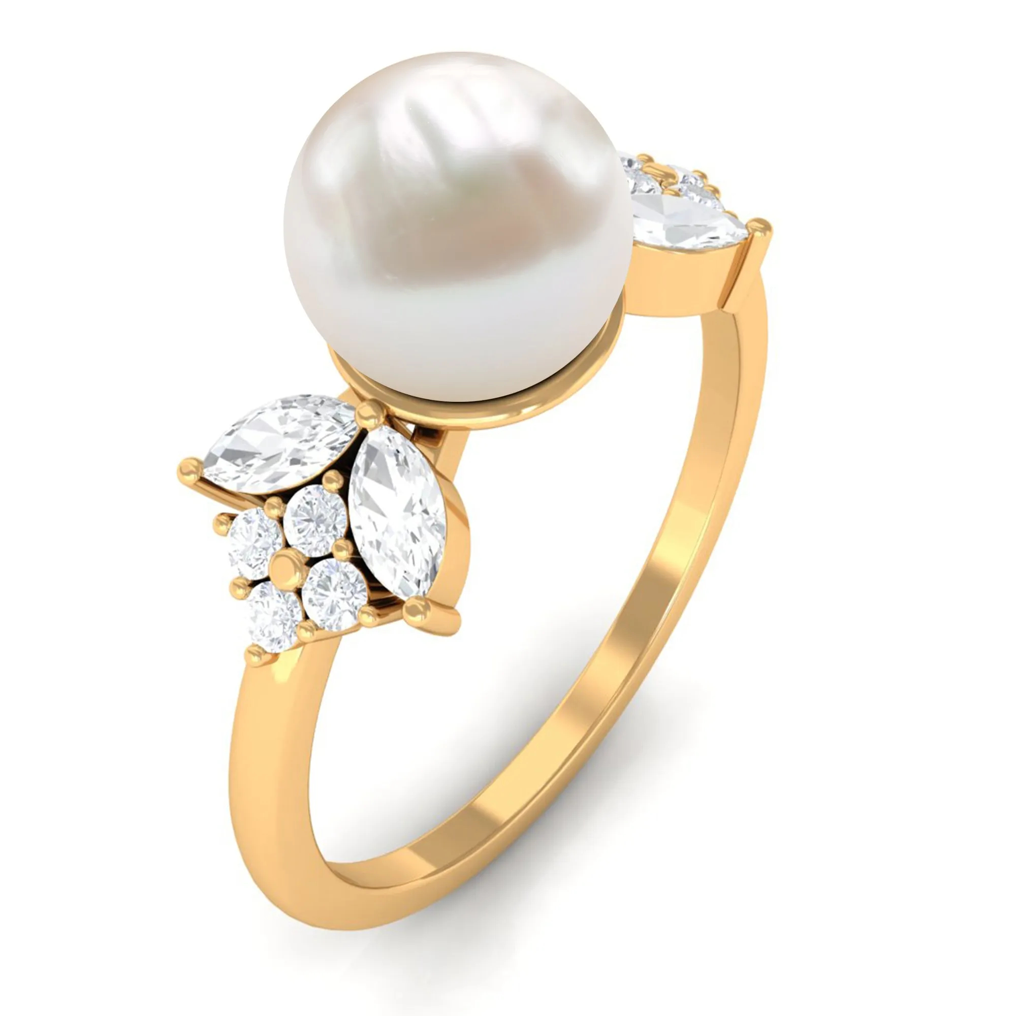 Nature Inspired Freshwater Pearl Solitaire Ring with Diamond