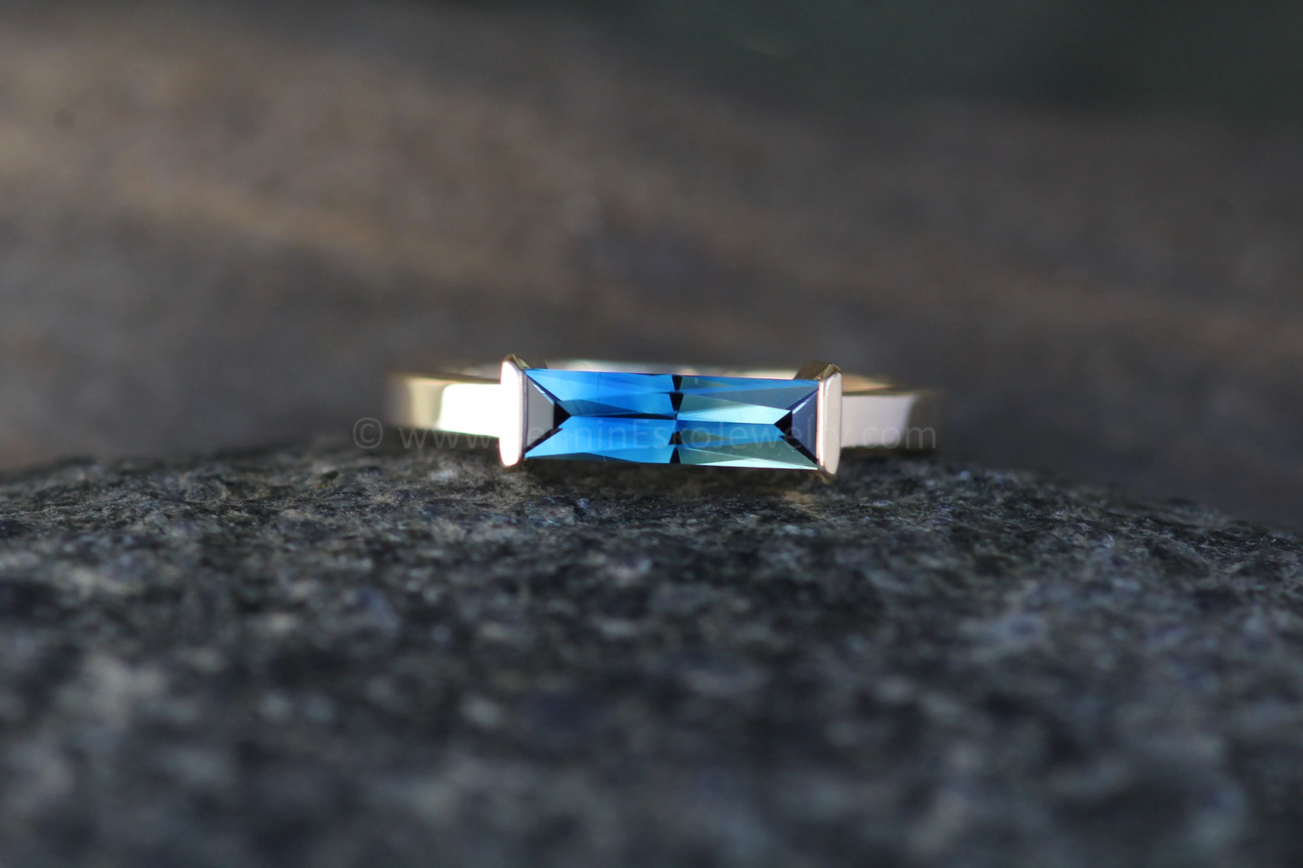 Open Channel Set Ring - Depicted with a 0.8 carat Open Color Sapphire Baguette (Setting Only, Center Stone Sold Separately)