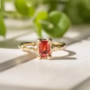 Orange Sapphire textured ring in Solid 14k Gold