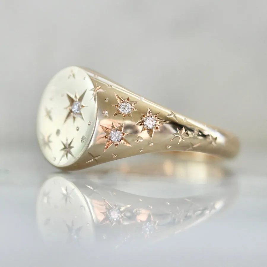 Orion Star Engraved Celestial Diamond Signet Ring