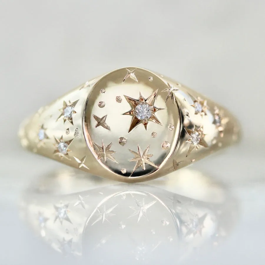 Orion Star Engraved Celestial Diamond Signet Ring