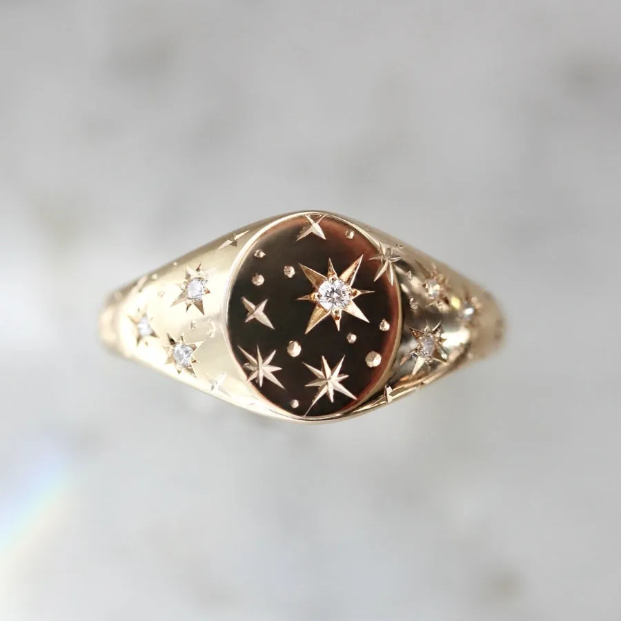 Orion Star Engraved Celestial Diamond Signet Ring