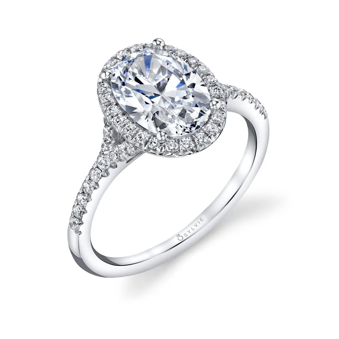 Oval Cut Halo Engagement Ring - Alexandra Platinum White